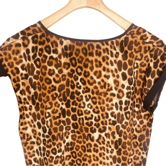 Express Leopard Satin V‑Neck Blouse Short Sleeve Flowing Silky Top Size M | EUC - Picture 8 of 9